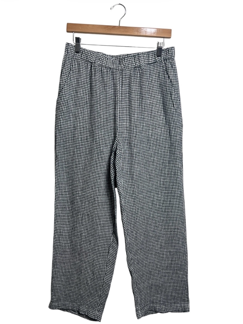 Quince 100% European Linen Gingham Wide Leg Pants Black White M